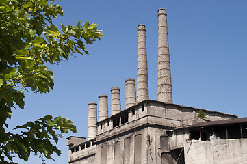 Image showing Old Factory and green Tree