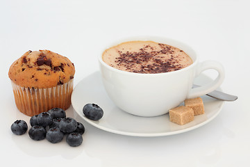 Image showing Cappuccino, Muffin and Blueberries