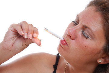 Image showing woman smoking a cigarette