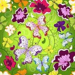Image showing Green seamless floral pattern