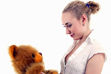 Image showing Young woman with teddy bear  