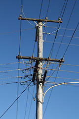 Image showing Wooden electric pylon