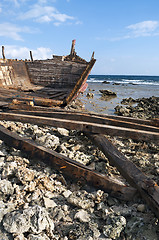 Image showing Wooden shipwreck