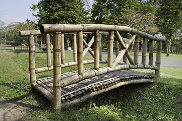 Image showing Wooden Bamboo bridge