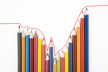 Image showing graph illustrating growth made up of colored pencils