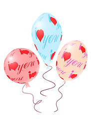 Image showing Balloons with red ornament of heart symbols