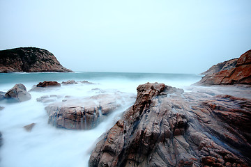 Image showing Sea stones at sunset