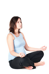 Image showing Portrait of pretty pregnant woman practicing yoga