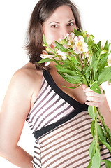 Image showing Portrait of pretty pregnant woman with flowers