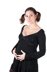 Image showing Portrait of pretty pregnant woman in black dress