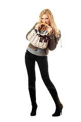 Image showing Pretty young blonde with a handbag. Isolated