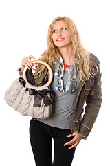 Image showing Portrait of pretty young blonde with a handbag