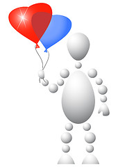 Image showing Man present blue and red balloons