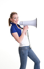 Image showing young woman with megaphone