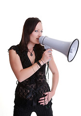 Image showing young woman wiht megaphone or bullhorn