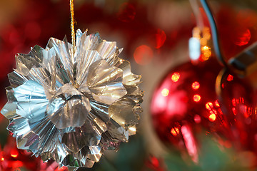 Image showing closeup detail of Christmas decoration on tree