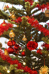 Image showing Christmas decoration on tree with light