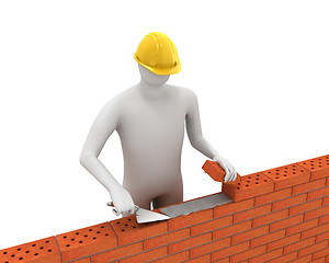Image showing 3D white builder lays bricks