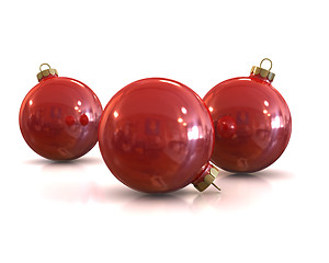 Image showing Few Red christmas glossy and shiny balls isolated