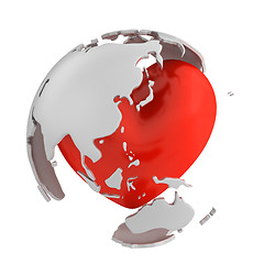 Image showing Globe with heart, Asian part