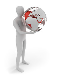 Image showing White man holds globe with heart, Europe part