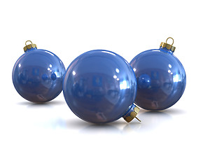 Image showing Few Blue christmas glossy and shiny balls isolated