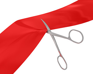 Image showing Manicure scissors cut the red ribbon 