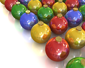 Image showing A lot of christmas glossy and shiny balls with different colors 