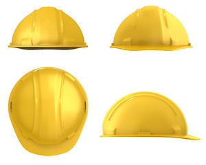 Image showing Yellow construction helmet four views isolated