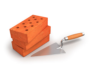 Image showing Bricks and trowel 