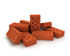 Image showing Heap of orange bricks isolated on white 