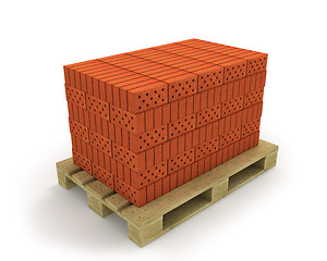 Image showing Stack of orange bricks on pallet, isolated on white, diagonal vi