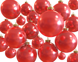 Image showing Background of red christmas shiny balls  isolated