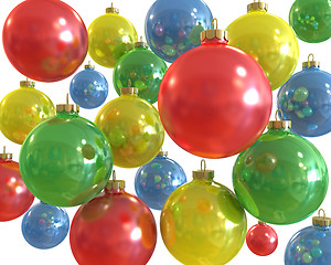 Image showing Background of multiple color christmas shiny balls isolated