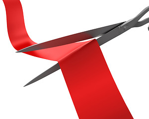 Image showing Scissors cut the ribbon closeup