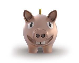 Image showing Piggy bank with a coin smiling front view