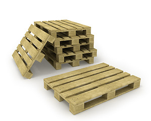 Image showing Wooden pallet and stack of pallets isolated on white