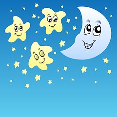 Image showing Night sky with cute stars and Moon