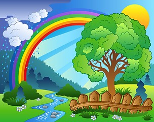 Image showing Landscape with rainbow and tree