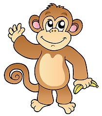 Image showing Cartoon waving monkey with banana