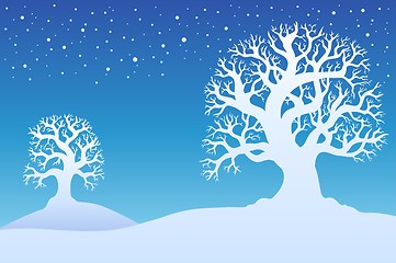 Image showing Two winter trees with snow 1