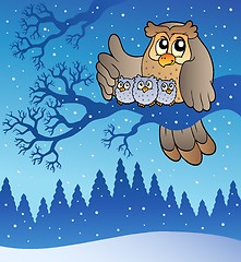 Image showing Owl family in winter
