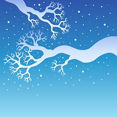 Image showing Tree branches with snowy sky