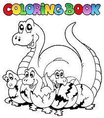 Image showing Coloring book with young dinosaurs
