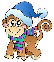 Image showing Cute monkey in winter clothes