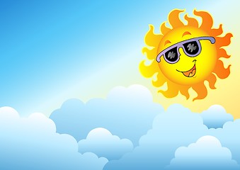 Image showing Cloudy sky with cartoon Sun