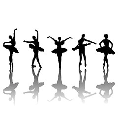 Image showing Five ballet dancers silhouettes in different positions, vector i