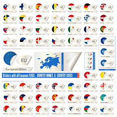 Image showing stickers with all european counrtys  flags, names end abbreviati