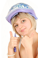 Image showing beautiful blond girl with a helmet