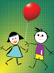 Image showing boy and girl playing with balloon